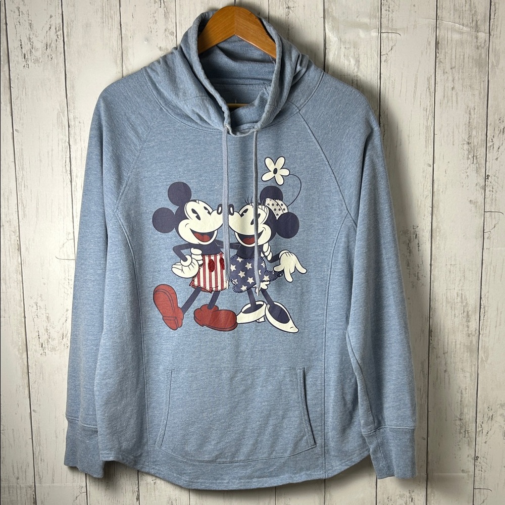 Disney Parks Mickey & Minnie Cowl Neck Hoodie Light Blue Size L